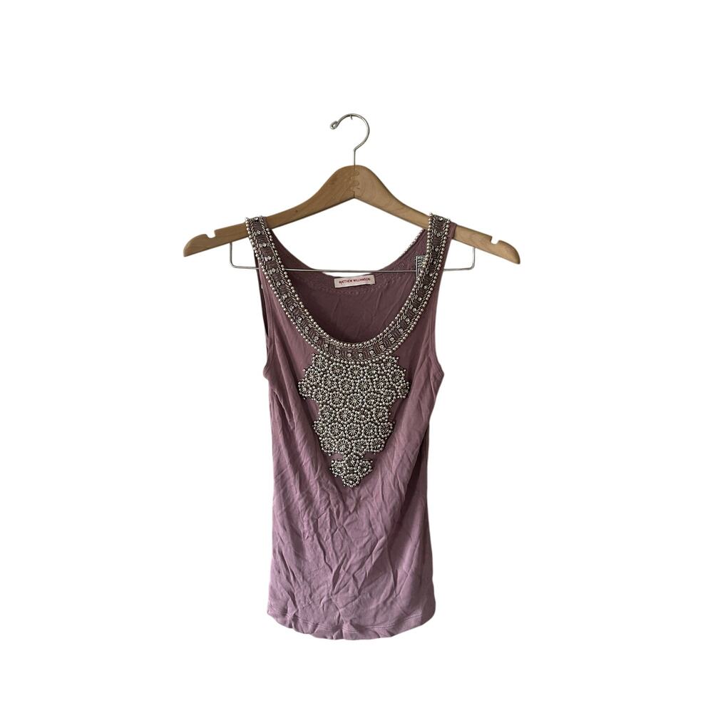 Matthew Williamson Purple and Silver Embellished Tank Top Size UK 6